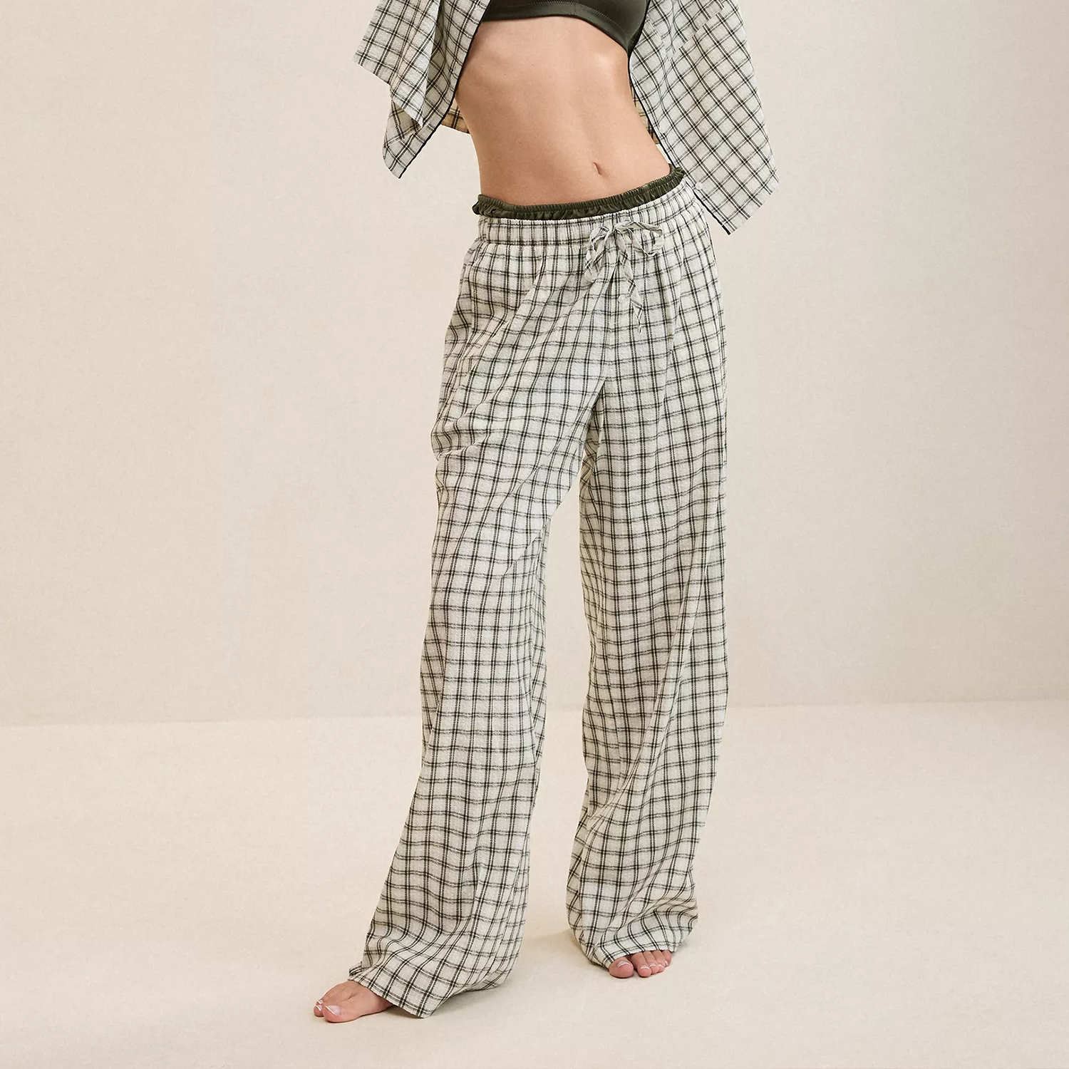 Striped Elastic Waist Soft Knit Wide‑Leg Trousers