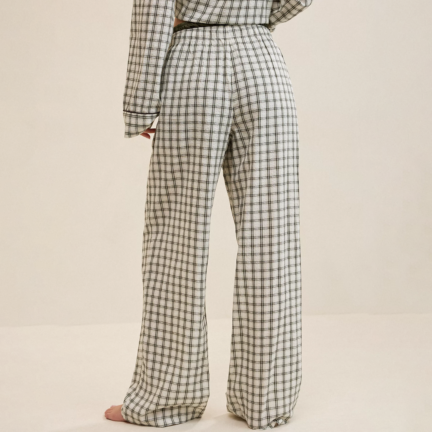 Striped Elastic Waist Soft Knit Wide‑Leg Trousers